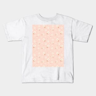 DITSY PRAIRIE VINTAGE RETRO FLORALS AND FLOWERS TERRACOTTA CORAL BLUSH WHITE GREEN Kids T-Shirt